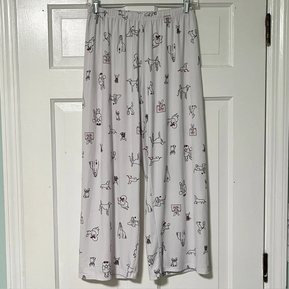 Kate Spade New York Dogs Shopping Novelty Pajama Lounge Pants White Dog Print